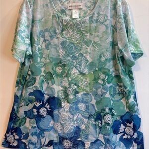 Alfred Dunner Women's Floral Tee - Blue and Green
